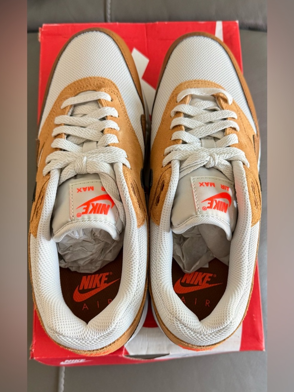 AIR MAX 1 - MENS 8.5/WOMANS 10 "ESSENTIAL FLAX BRITISH TAN” NIB - Picture 5 of 6